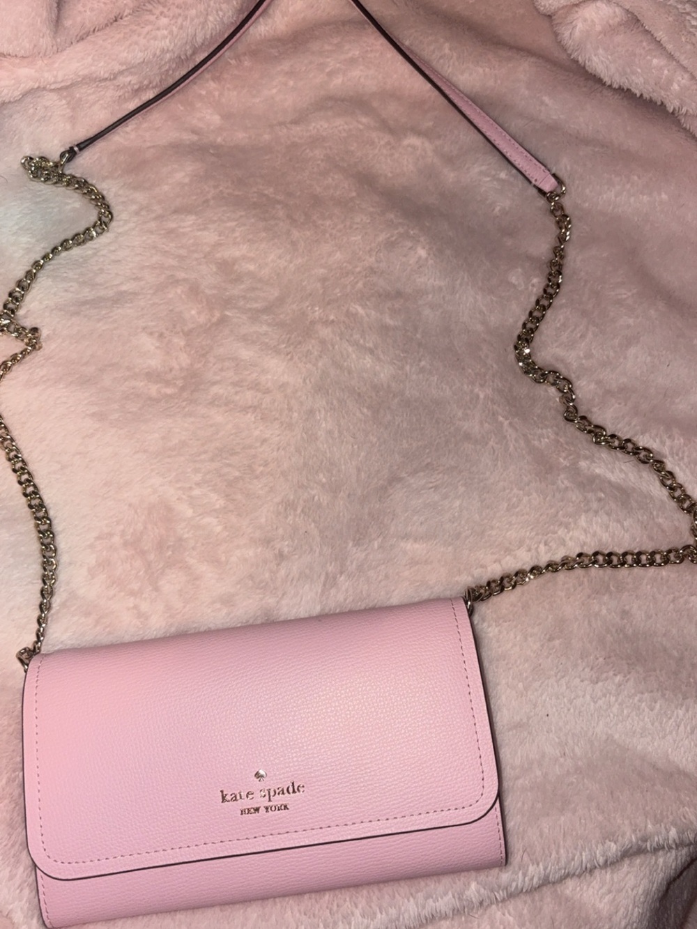 kate spade Pink Pebbled Leather Crossbody with Gold Chain